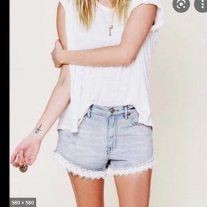 Free People Light Wash Denim Lace Detail Shorts 27